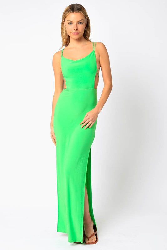 Zaya Tie Back Fitted Maxi Dress - Green Zaya Tie Back Fitted Maxi Dress - Green