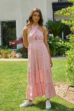 Morgan Gingham Halter Maxi Dress