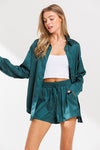 Belli Satin Button Down Top And Shorts - Hunter Green