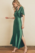 Amabelle Satin Kimono Sleeve Maxi Dress - Dark Emerald
