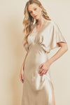 Amabelle Satin Kimono Sleeve Maxi Dress - Ivory