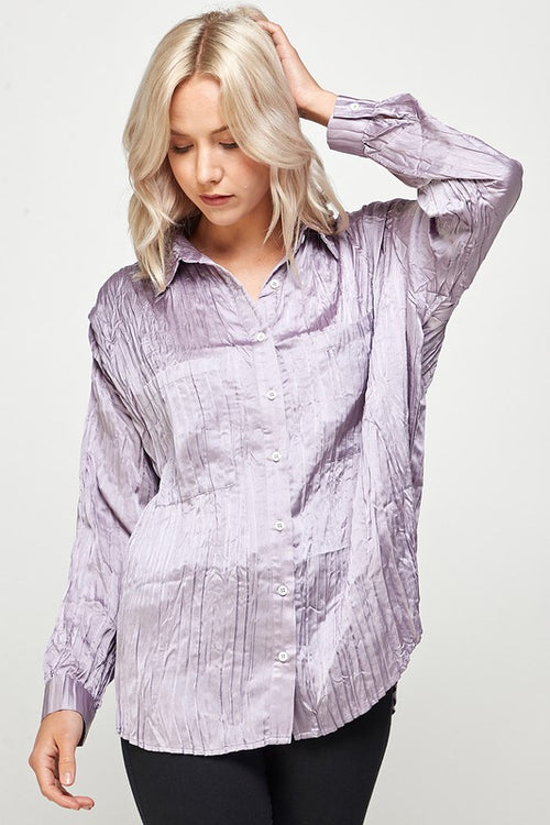 Flavia Pleated Crinkle Button Down Top