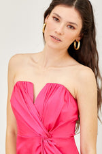Fiona Strapless With Slit Midi Dress - Hot Pink