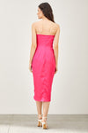 Fiona Strapless With Slit Midi Dress - Hot Pink