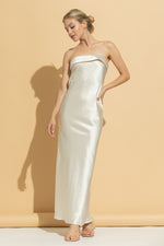 Meda Satin Strapless Cowl Back Midi Dress - Ivory