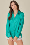 Calliope Satin Button Down Top - Green