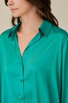 Calliope Satin Button Down Top - Green