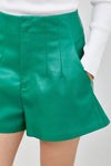 Janina High Waist Faux Leather Shorts - Green