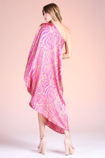 Nellie Asymmetrical One Shoulder Maxi Dress - Hot Pink Zebra