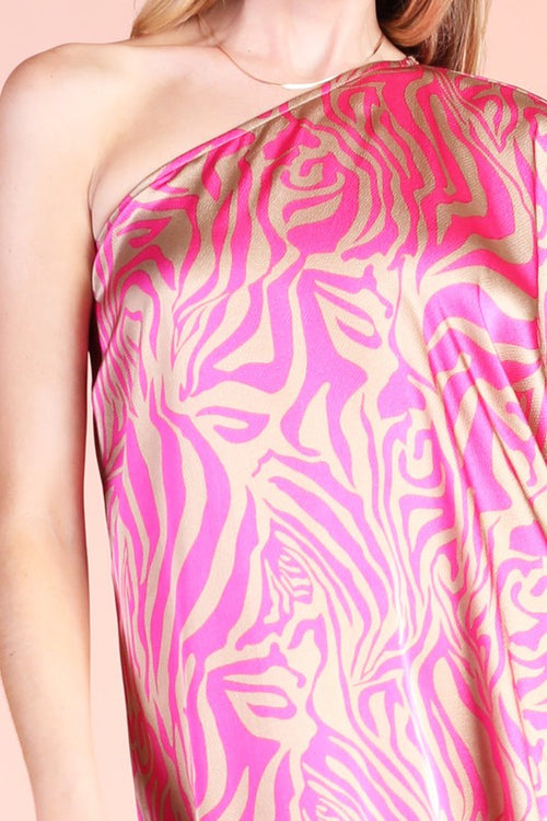 Nellie Asymmetrical One Shoulder Maxi Dress - Hot Pink Zebra