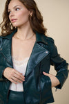 Charlotte Faux Leather Moto Jacket - Dark Indigo