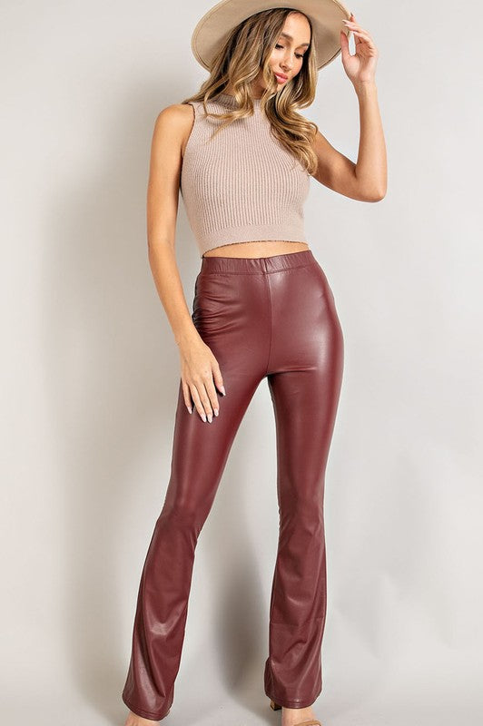 Vanessa Faux Leather Trousers in Wine | ikrush