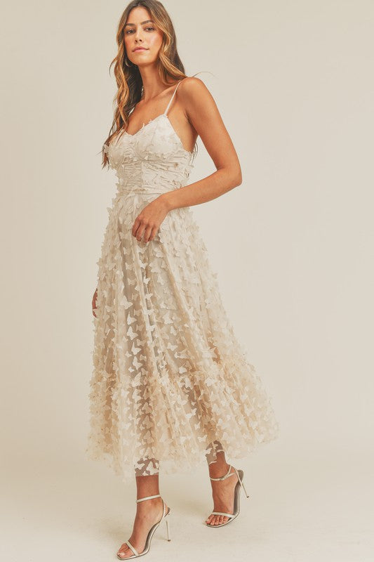 Natasha Butterfly Mesh Lace Up Midi Dress - Cream Girls Will Be Girls Natasha Butterfly Mesh Lace Up Midi Dress - Cream Girls Will Be Girls