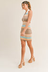 Alisa Stripe Knit Collard Open Back Mini Dress - Aqua