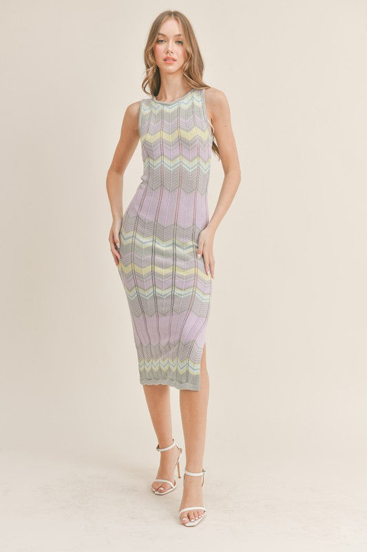 Anaisa Colorful Knit Midi Dress - Lavender