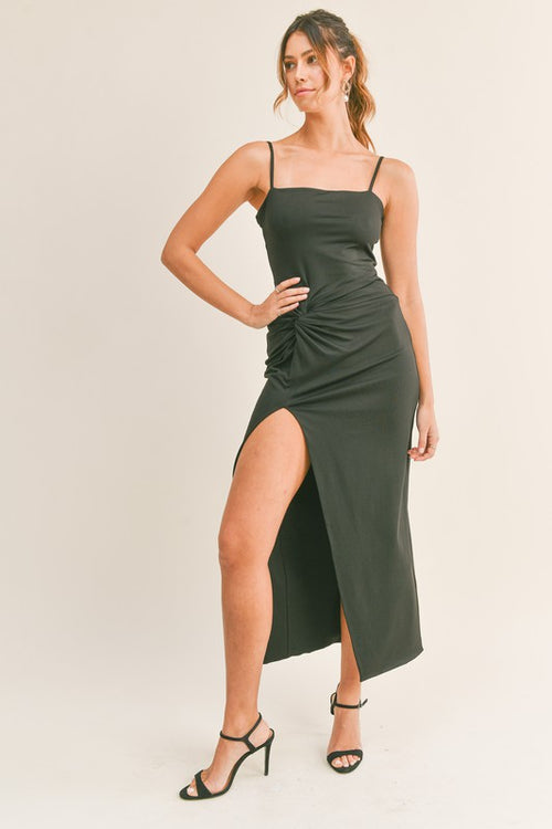 Sonja Bodycon Twist Front Maxi Dress - Black