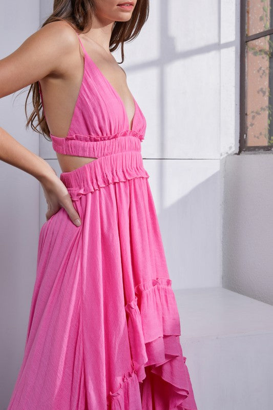 Miabella High Low Ruffle Maxi Dress - Pink