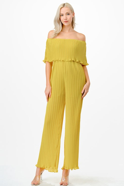 Laura Off The Shoulder Pleated Jumpsuit - Chartreuse