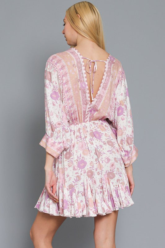 Tina Dolman Tie Front Mini Dress- Pink/Lilac BEST SELLER!!!