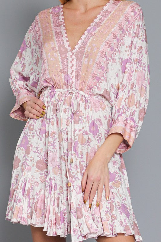 Tina Dolman Tie Front Mini Dress- Pink/Lilac BEST SELLER!!!