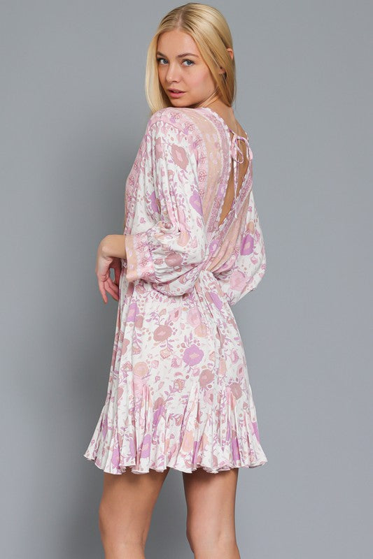 Tina Dolman Tie Front Mini Dress- Pink/Lilac BEST SELLER!!!