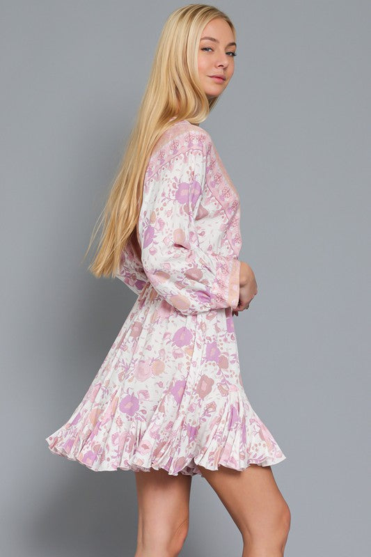 Tina Dolman Tie Front Mini Dress- Pink/Lilac BEST SELLER!!!