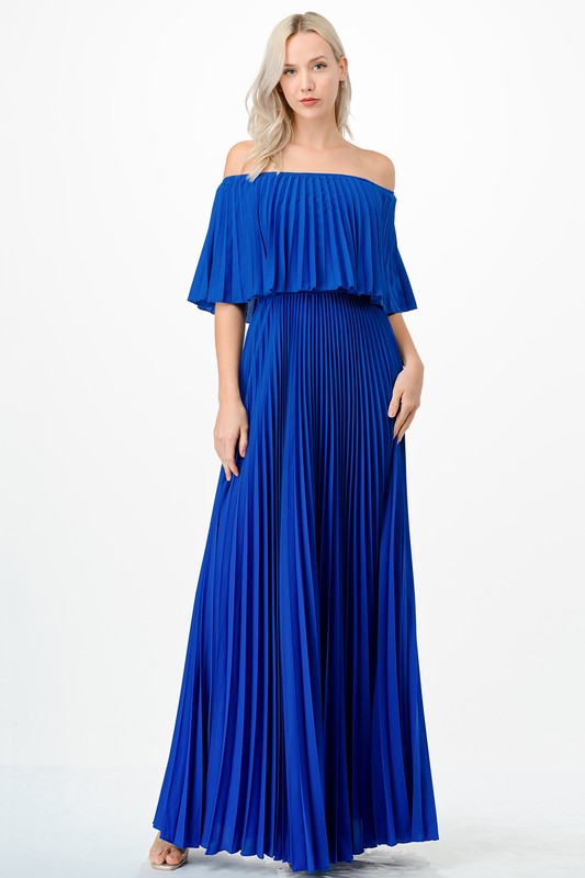 Mary Off Shoulder Pleated Maxi Dress - Royal Blue