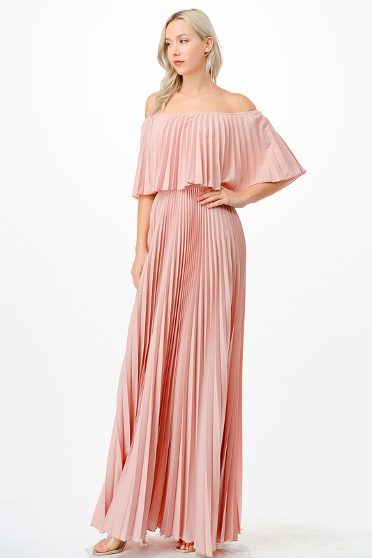 Mary Off Shoulder Pleated Maxi Dress - Blush – Girls Will Be Girls