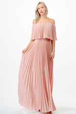 Mary Off Shoulder Pleated Maxi Dress - Blush