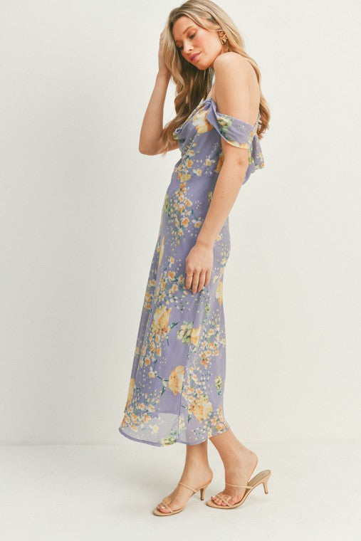 Eliana Cowl Neck Floral Midi Dress