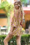 Milina Kimono Sleeve Romper - Lime Pink