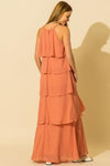 Erica Tiered Halter Maxi Dress - Coral