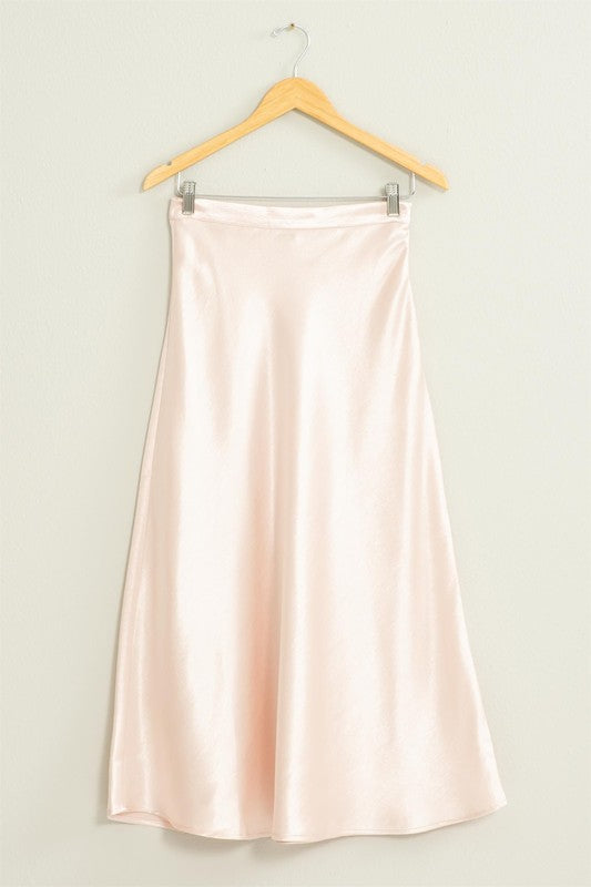 Maelys Satin Midi Skirt - Pastel Pink