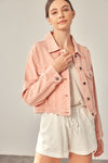 Calie Distressed Denim Jacket - Misty Pink