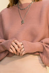Barbra Cropped Dolman Boatneck Sleeve Sweater - Dusty Mauve