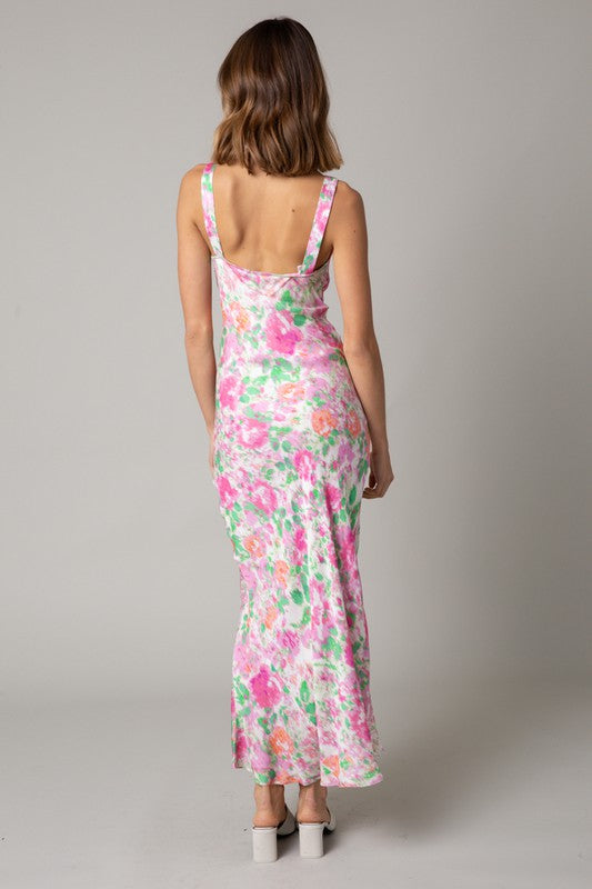 Satin floral outlet maxi dress