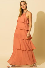 Erica Tiered Halter Maxi Dress - Coral