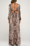 Analina Satin Leopard Cut Out Maxi Dress