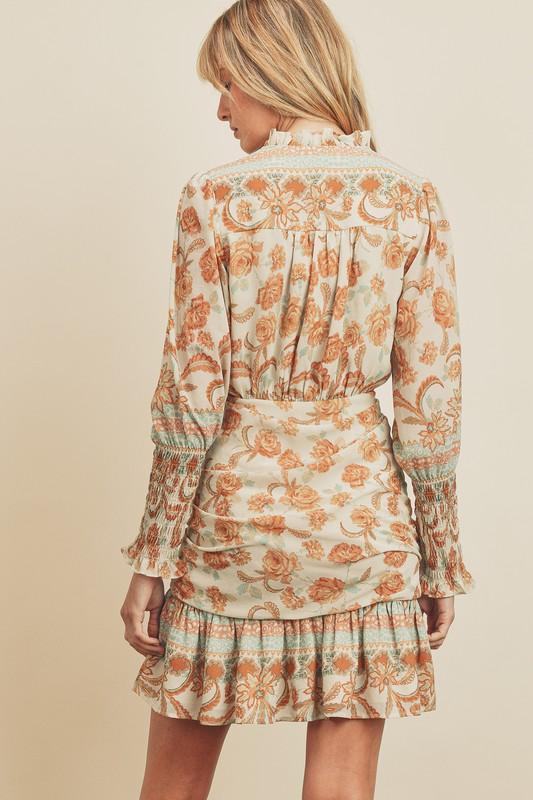 Kasey Long Sleeve V-Neck Ruched Mini Dress