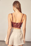 Emy Faux Leather Bralette Top - Burgundy