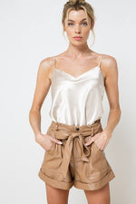 Josephine Paper Bag Leather Short - Camel