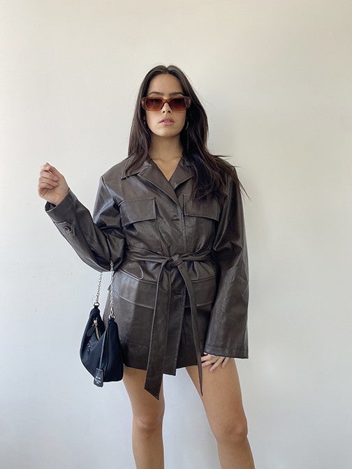 Ximora Faux Leather Belted Jacket