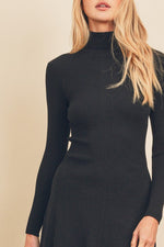 Bria Long Sleeve Ribbed Sweater Dress - Black