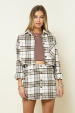 Mya Plaid Cropped Jacket And Mini Skirt Set - Olive