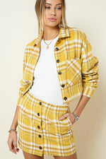 Mya Plaid Cropped Jacket And Mini Skirt Set - Mustard