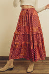 Frenchie Patchwork Tiered Maxi Skirt With Drawstring Waist