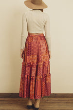 Frenchie Patchwork Tiered Maxi Skirt With Drawstring Waist
