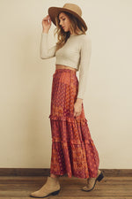 Frenchie Patchwork Tiered Maxi Skirt With Drawstring Waist