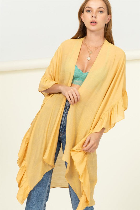 Alden Open Ruffle Sleeve Kimono - Yellow