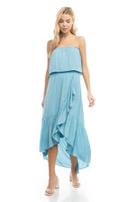 Ellen Strapless High Low Ruffle Dress - Milky Blue